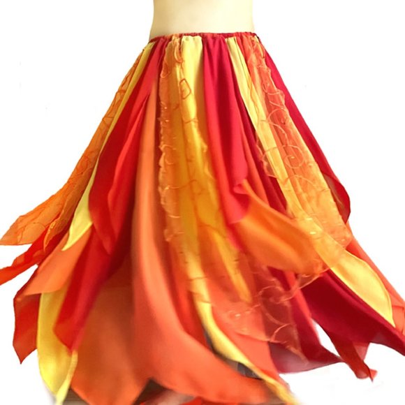 Skirts Ameynra Belly Dance Petal Skirt Fire Colors Red Yellow Orange